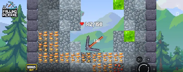 Holzspitzhacke und Steinspitzhacke in Falling Pickaxe